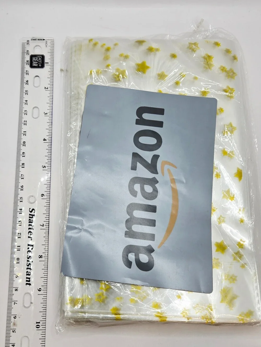 Clear Cellophane Treat Bags with Gold Stars & Gold Twist Ties Ne